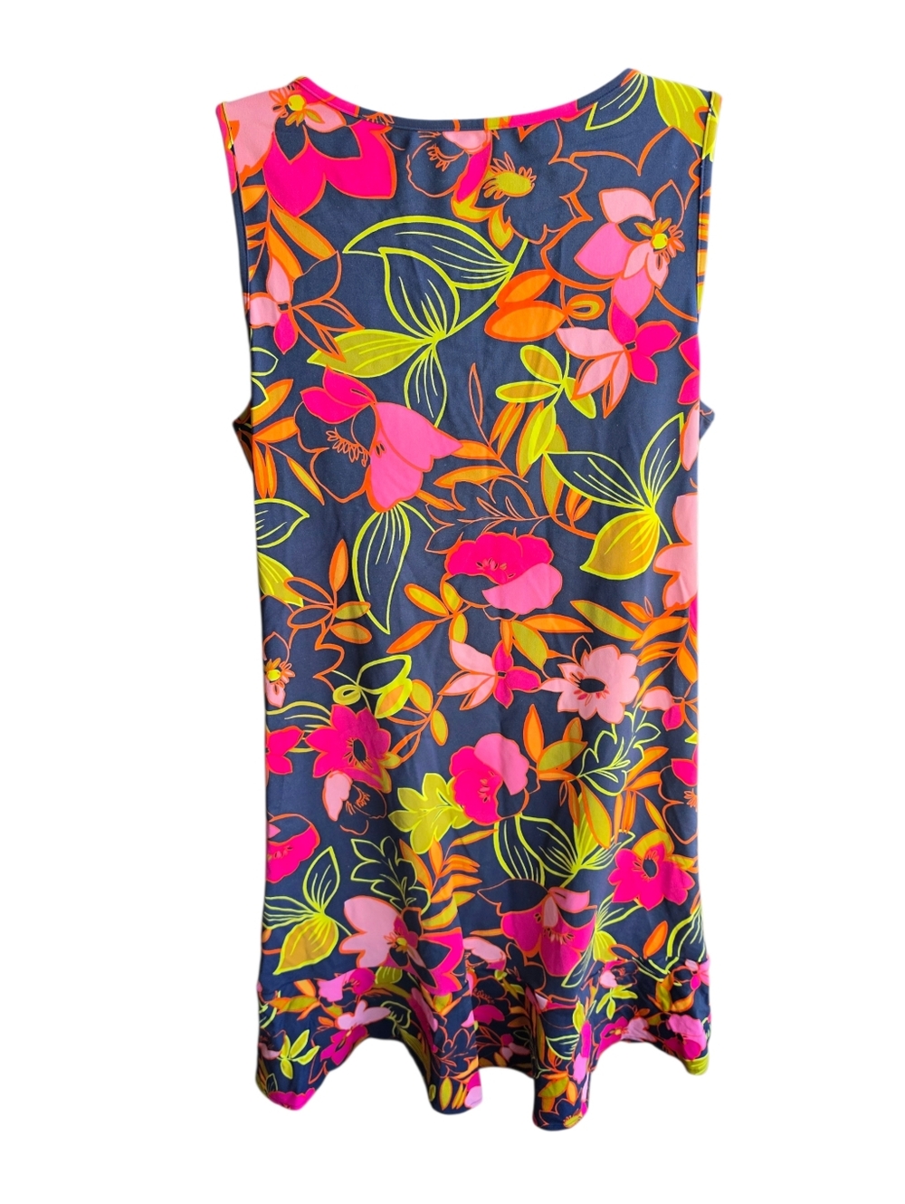 Lands' End Pink Navy Green Hibiscus Floral Cotton Casual Dress Size M - Picture 2 of 3